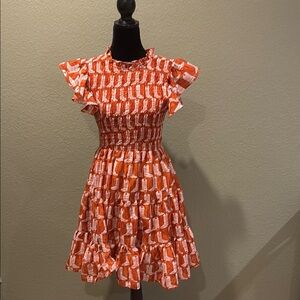 Vibrant Orange Ruffle Sleeve Mini Dress